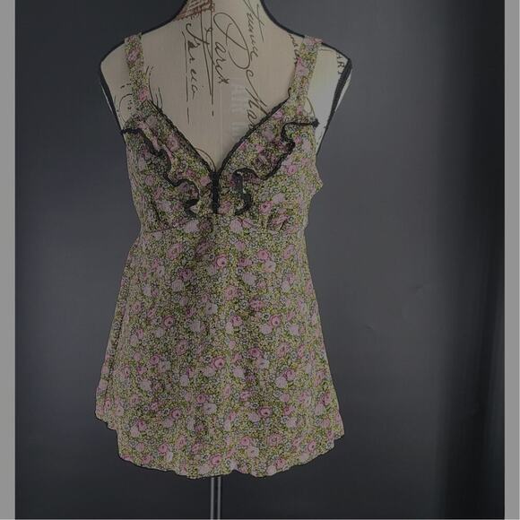 BCX Y2K ditsy floral lace ruffle trim babydoll top Sz Lg Fairy grunge whimsigoth - Picture 11 of 13